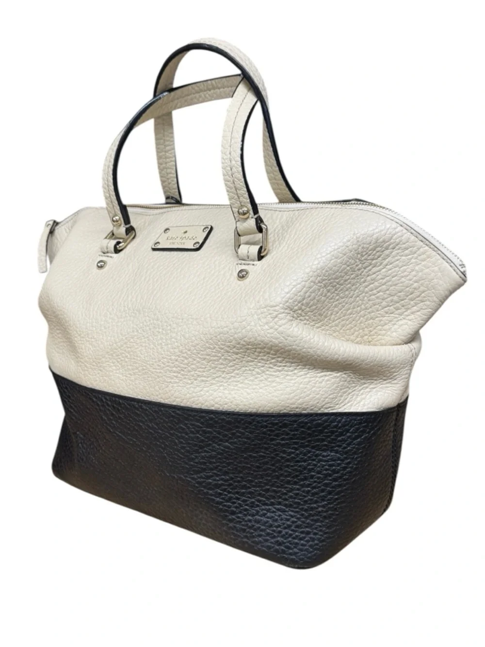 Kate Spade Grove Court Blaine Black Cream Pebbled Leather Purse/Bag/Tote/Satchel